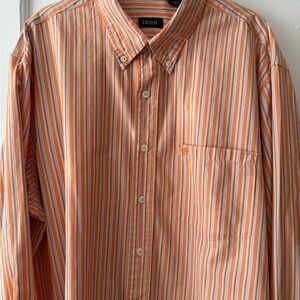 Izod Men's Orange and White Striped Button-Down Shirt